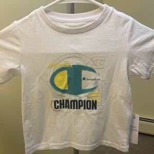Champion Kids White Tee with Blue and Yellow Graphic